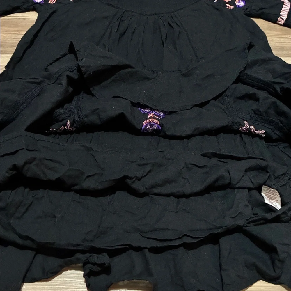 Free People Pavlo Embroidered Black Mini Dress Size S Vintage Inspired Flirty